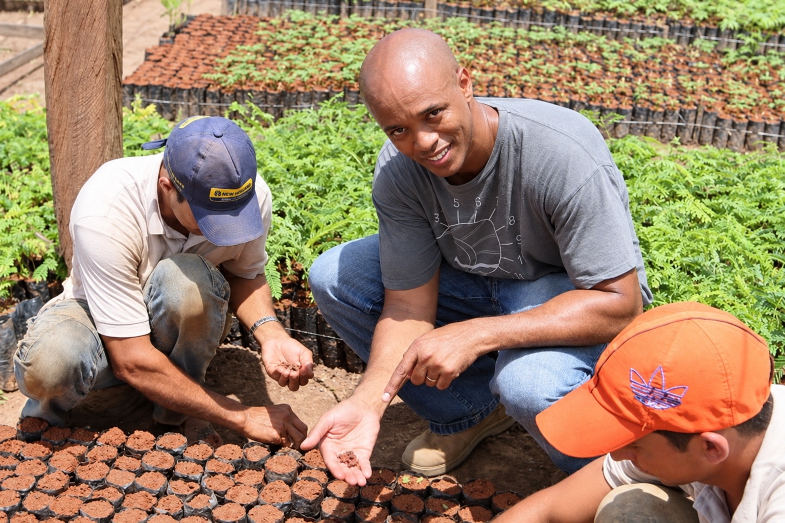 Ray working with colleagues at the reforestation nursery in Juína, Mato Grosso, Brazil